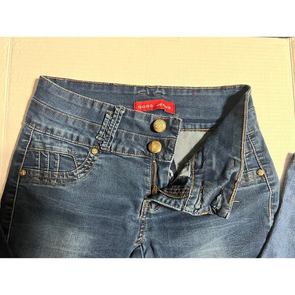 GOGO STAR Junior Skinny Stretch Jeans Size 5 Double Button Zip Dark Wash - Picture 3 of 7